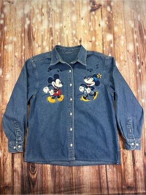 Vintage Disney Mickey Minnie Mouse Embroidered Denim Women’s Shirt